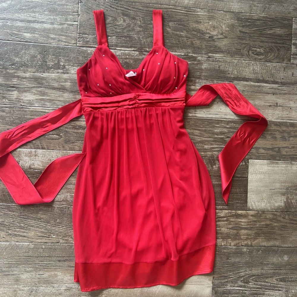 Vintage Deb Y2K 90s Whimsigoth Fairy Mini Dress Babydoll Red‎ Gem Size Medium